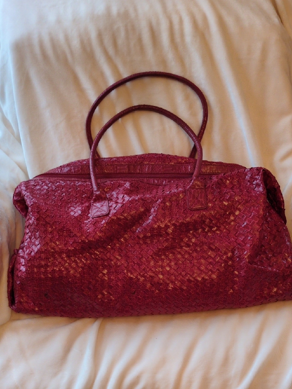 Mycro Pac Woven Leather Tote Bag in Deep Red